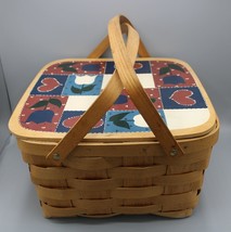 Basketville Putney Vermont Hearts &amp; Tulips Painted 13x13 Hinged Lid Basket Trays - £39.43 GBP
