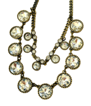 Loft Rhinestone Double Necklace Large Clear Stones on Silver/Grey Chunky Chain - £19.01 GBP