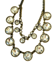 Loft Rhinestone Double Necklace Large Clear Stones on Silver/Grey Chunky Chain - £18.07 GBP