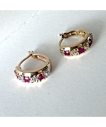 18 Yellow Gold / 925 Sterling Silver Earrings Genuine Rubies Diamonds Ac... - £18.81 GBP