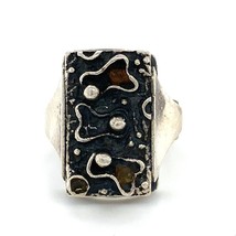 Vtg Signed 900 Silver Handmade Carved Modernist Abstract Dome Ring Band sz 8 1/2 - £59.35 GBP