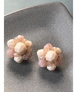 Vintage Germany Marked Tan &amp; Cream Plastic Faceted Bead Flower Cluster C... - £9.01 GBP