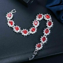 Women 12Ct Oval Cut Simulated Red Garnet Tennis Bracelet Gold Plated 925 Silver - £143.19 GBP