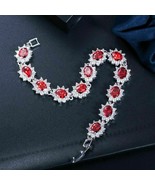 Women 12Ct Oval Cut Simulated Red Garnet Tennis Bracelet Gold Plated 925... - €155,67 EUR