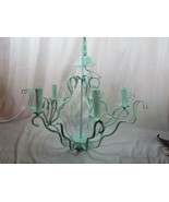 Large Vtg Floral Metal Tole Toleware Chandelier Shabby Chic Turquoise W/... - £104.78 GBP