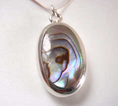 Reversible Mother of Pearl &amp; Abalone 925 Sterling Silver Pendant b47h  g... - £18.65 GBP