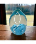 Vintage Murano Style Art Glass Controlled Bubbles Light Blue Glass Paper... - $27.91 CAD