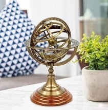 Vintage 12&#39;&#39; Antique Zodiac Armillary Brass Sphere Globe Wooden Display Pirate - £64.92 GBP