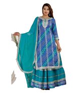 INDACORIFY Beautiful Bandhej Rayon Kurti with Skirt Dupatta for Girls &amp; ... - £35.76 GBP