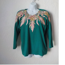 Vtg 80s AFSY Collection Embellished Teal Blouse Made in USA One Size Fit... - £31.13 GBP