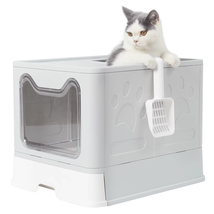 Extra Large Hooded Cat Litter Box with Scoop and Drawer, Foldable Design - £36.40 GBP