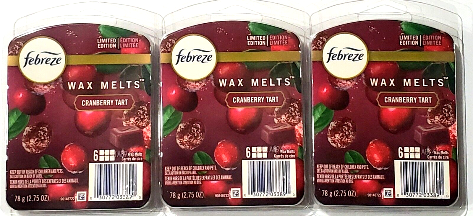 3 Packs Febreze 6 Wax Melts Cranberry Tart Limited Edition Home Fragrance - $27.99