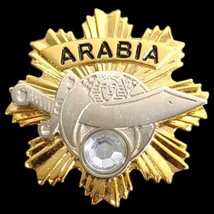 Shriners Arabia Temple Sword Rhinestone Lapel Hat Pin Parade Gold Tone - £6.84 GBP