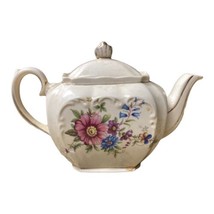 Vintage Sadler England Cube Teapot Floral Wildflowers w/ Gold Trim 4 3/4&quot; 1950s  - £61.93 GBP