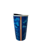 STARBUCKS 12oz Ceramic Tumbler Blue Indigo Textile, w/ Lid, NEW - $41.40 CAD