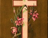 A Happy Easter Cross Flowers Gilt Foil UNP DB Postcard E4 - $5.89