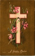 A Happy Easter Cross Flowers Gilt Foil UNP DB Postcard E4 - £4.71 GBP