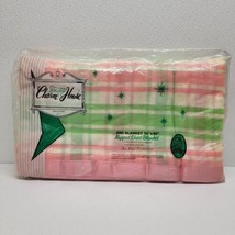 Vintage Charm House Cotton Blanket 70&quot; x 90&quot; Green &amp; Pink Satin Trim Retro 70s - £68.88 GBP