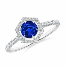 ANGARA 5mm Natural Sapphire Ring with Hexagonal Diamond Halo in Sterling Silver - £497.09 GBP+