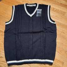 NWT Koman 100% Acrylic Knitted Stripe Men Sz L Sleeveless Navy Blue Swea... - $8.99