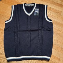 NWT Koman 100% Acrylic Knitted Stripe Men Sz L Sleeveless Navy Blue Swea... - £7.88 GBP