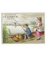 Circa 1900 F.W. Salisbury Framing Troy NY trade card kids row boat fishing - €17,15 EUR