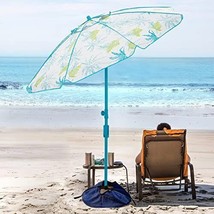 Beach Umbrella Heavy Duty Wind Portable Umbrella + Sand Bag &amp;Anchor UV50+, 6.5FT - £56.67 GBP