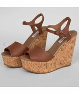 Steve Madden Women&#39;s Cognac Leather Korkey Wedge Sandal US 10 - $38.70 CAD