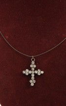 Rhinestone Cross Necklace on Silver Steel Chain Adjustable Bling NY Design - $9.99