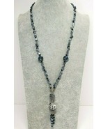 Vintage Gray Beaded Bohemian Glass Necklace - £8.53 GBP
