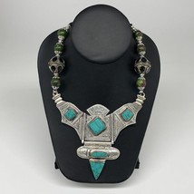 Turkmen Necklace Antique Afghan Tribal Green Turquoise Inlay V-Neck, Necklace T7 - £23.45 GBP
