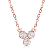 Silver Three Small Bezel-Set CZ Dainty Necklace - Rose Gold Plated - £31.12 GBP