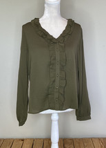 andree by unit NWT women’s button up Ruffle blouse size L olive O1 - £10.54 GBP