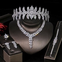New Luxury Zircon Set Necklace Earring Bracelet Four-piece Crown Ladies Wedding  - £144.43 GBP