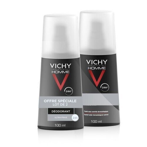 Vichy Homme Men 24HR Ultra-Refreshing Deodorant Spray 2 x 100ml