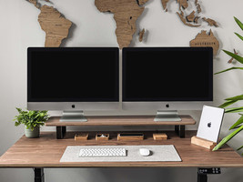 Dual Monitor Stand for Desk, Handmade Wooden Monitor Riser, Walnut Desk Shelf - £119.10 GBP