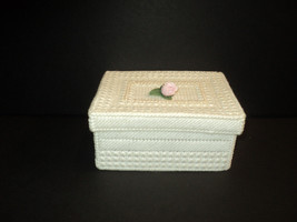 Handmade Trinket Box Needlepoint White Pink Rose w/ Dividers 6 1/4&quot; x 4 3/4 x 3&quot; - $29.03