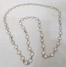 Vtg Mega Sparkly clear fauceted Crystal Open Back Silver Bezel Necklace 34&quot; - £35.44 GBP