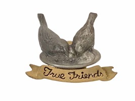 Vtg 1999 M. Bastin Birds True Friends Pewter/Brass  Lapel Pin Signed Bird Feeder - £8.83 GBP