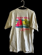 Mens T Shirt L Macro Vintage LAGUNA BEACH California Bright Neon Sailboat Beach - £23.38 GBP