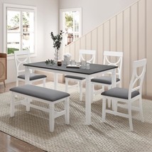 Merax 6-Piece Wood Dining Table Set with Upholstered Bench and 4 Chairs, Farmhou - $1,271.99