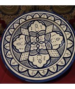 Moroccan Terracotta Serving Platter Pottery ART DESIGN GGE &quot;ASFI BLUE” 1... - £98.92 GBP