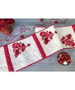 Christmas quilted long table runner, Christmas red tree, Xmas bed topper... - $201.05 CAD