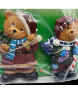Vintage Teddy Bear Christmas Ornaments Set Lot 2 Large Resin 90s 4&quot; - $14.89