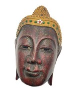 Buddha Thai Hardwood Solid Wood Carved Face Head Wall Hanging Black Gold 8&quot; - £51.06 GBP