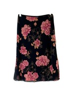 W Wrapper Women&#39;s size Medium Lined Skirt Knee Length Black Pink Floral - £17.36 GBP