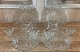 Set of 4 Indiana Glass Pebble Cabbage Leaf Clear Glass Snack Sets~Plates... - £18.63 GBP