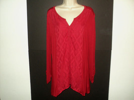 RXB tunic Top Dark Red Size L Shark Bite Hem Roll-Tab Sleeves Rayon Blend - £16.13 GBP