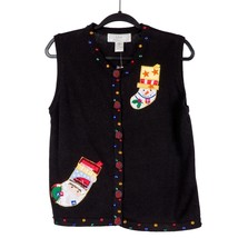 Ugly Christmas Sweater Vest M New Stocking Snowman Santa Claus Buttons B... - £18.88 GBP