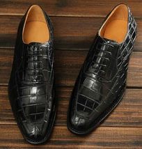 Handmade Men black Crocodile Embossed Calfskin formal shoes, Men Oxford shoes - £103.18 GBP
